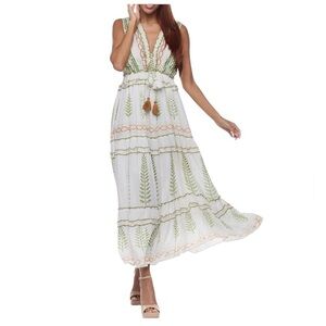 NWT Ranees Floral Beaded Embroidered Boho Maxi Dress Sundress White Size S/M